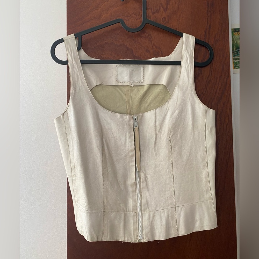 Prada Pearlised Cream 90s Leather Zipper Corset
